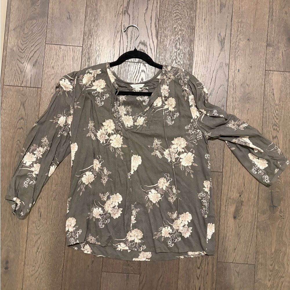 Lucky Brand Olive Floral Blouse